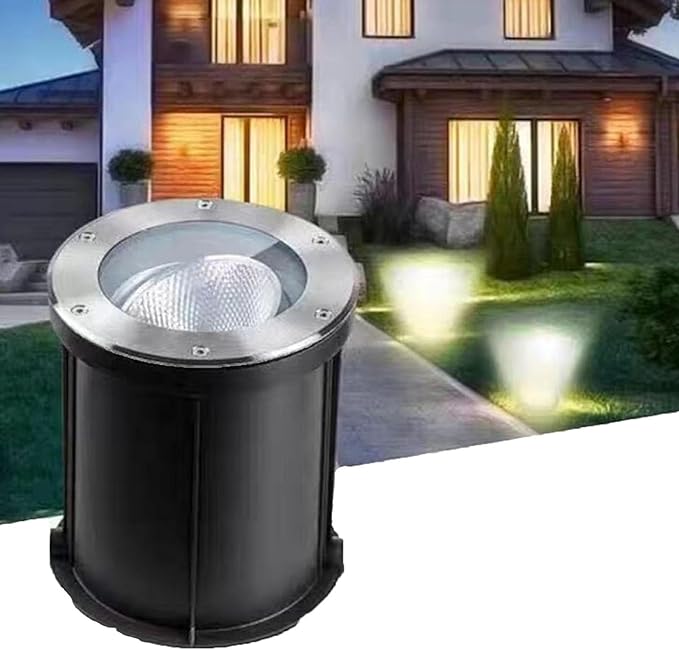 LED Landscape Lights - Outdoor Buried Spotlight Adjustable 15° Angle IP67 Waterproof Stainless Steel Recessed Ground Illumination for Patio and Driveway
