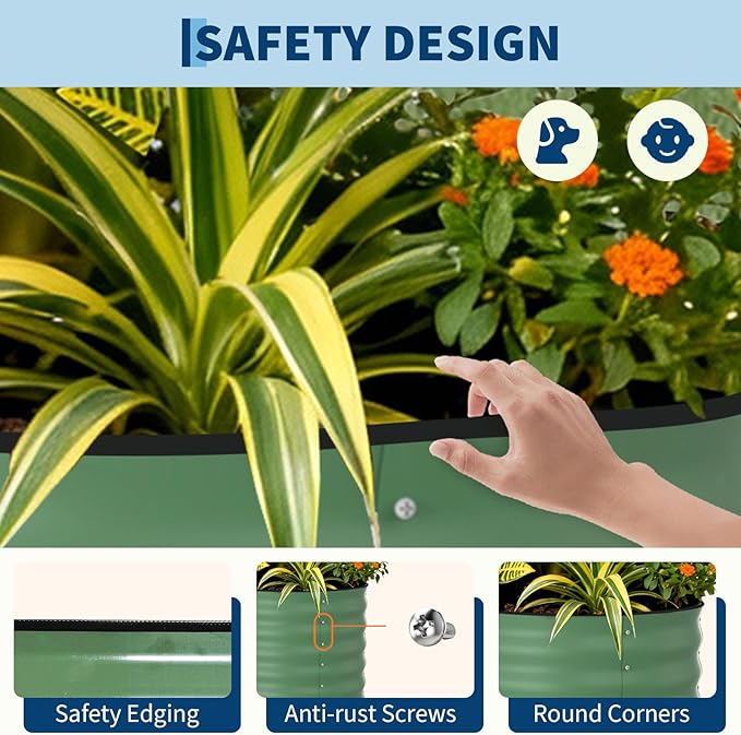 Garvee 2 Pack Galvanized Raised Garden Beds - 8x2x2ft Planter Box for Vegetables Flowers Rust-Resistant Garden Box Easy Assembly Raised Beds Durable Planters for Outdoor Plants Green