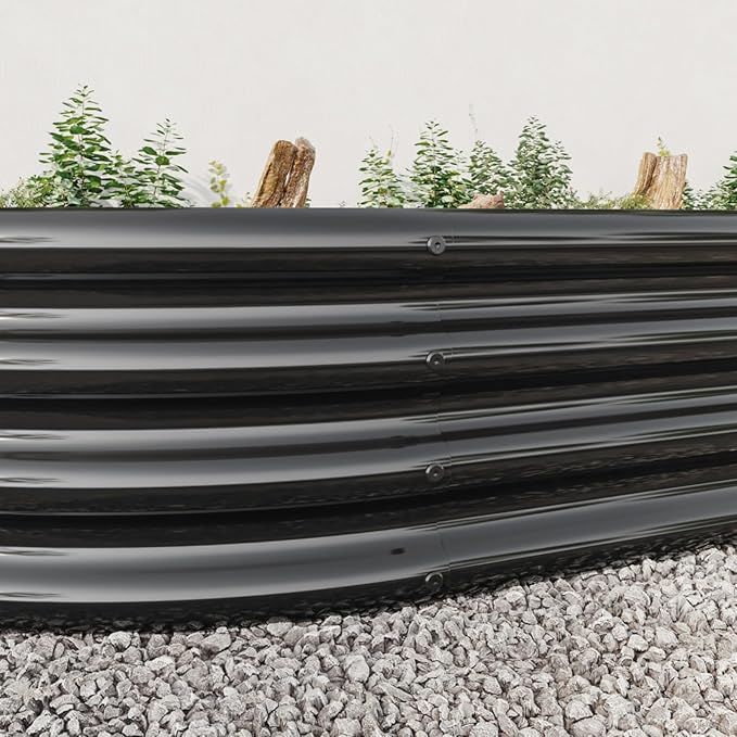 Outdoor Raised Garden Bed for Plants Vegetables and Flowers Oval Large Metal Raised Bed Kit Durable Galvanized Planter Boxes for Garden Backyard Easy Assembly (Black 88.99 x 44.68 x 11.42 in)