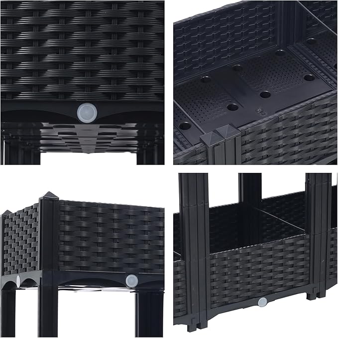 Outdoor Planting Box Double-Layer Planting Bed Garden Bed with Flower Rack for Growing Flowers Vegetables Tomatoes and Herbs – Perfect for Garden Patio Balcony (Double Black Large)