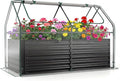 HAPPYGRILL Raised Garden Bed with Cover Planter Boxes Outdoor w/Mini Greenhouse 2 Roll-up Windows &amp Open-Ended Base Metal Growing Raised Bed for Vegetables (Black 71” x 36” x 48”)