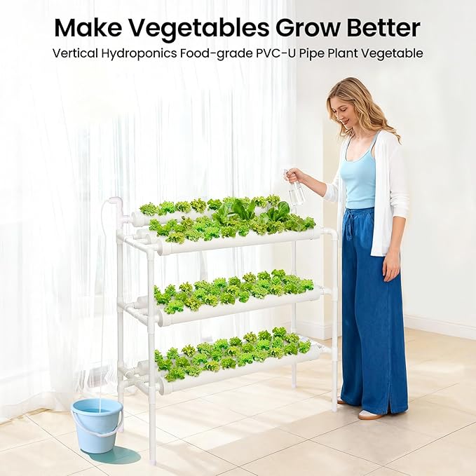 Upgraded Hydroponics Growing System90 Plant Sites 3 Layers 10 Food-Grade PVC-U Pipeshydroponics Growing System Kit Gardening Systems Grow Kits with Water Pump Timer nests Basket and Sponge
