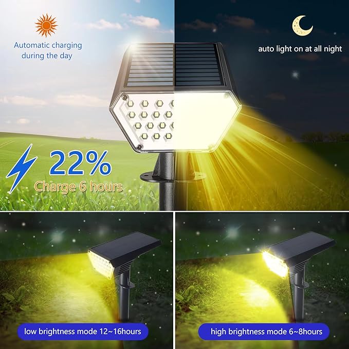 10pack Solar Spot Lights OutdoorAuto On/Off Solar Lights Outdoor Waterproof IP652-in-1 Solar Powered Outdoor Landscape LightingSolar Lights for Outside Yard Garden Pathway (Warm White)