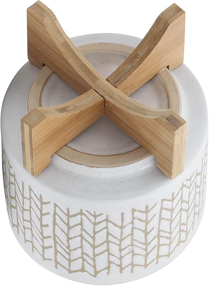8 Planter W Wood Stand Beige