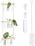 Relaxdays Plant Propagation Station Hanging Test Tube Vases with Wooden Shelf Hydroponics 3 Tier Natural/Clear