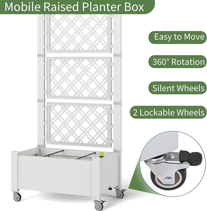Miory 60 Raised Garden Bed with Trellis &amp Wheels Vertical Gardening Planter Box with Water Level Indicator and Drainage System for Garden Outdoor Patio Balcony