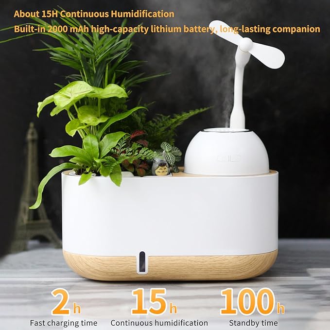 Flowerpot humidifier dual use Hydroponics Growing Systemsmart planting Soft light designautomatic water absorption containerGardening Gifts for WomenPlant-Free(White)