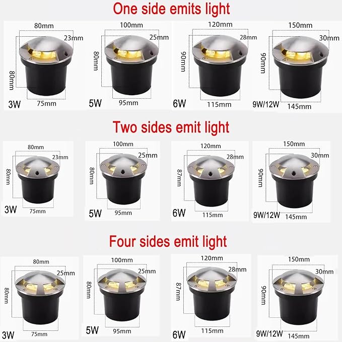 Underground Light LED - Outdoor Lighting Landscape Lights Single/Double/Quadruple Side Recessed Spotlights IP67 Waterproof Garden Ground Lights Easy to Install Pavement Lighting Sta