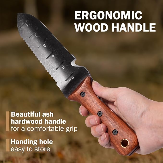 Hori Hori Garden Knife Garden Tools with Sheath for WeedingPlantingDigging 7 Stainless Steel Blade with Cutting Edge Full-Tang Rosewood Handle with Hanging Hole