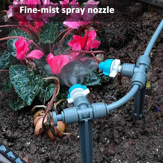 Drip Irrigation System with Water Timer Plug-in Quick Connection Drip Irrigation Kit 5/16“ID and 1/4 Inch Pipe Auto Watering System for Garden Spray for Greenhouse Garden Lawn Potted Plants