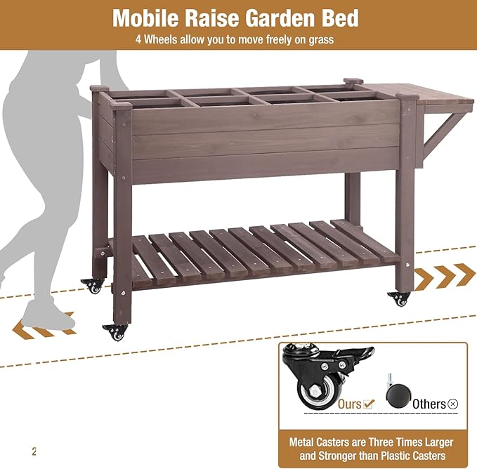 GUTINNEEN Raised Garden Bed Mobile Outdoor Planter Box with Legs for Vegetables Flower Herb Large Storage Garden Box on Wheels