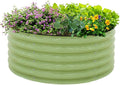 EAGLE PEAK 42'' Round 17'' Tall Raised Garden Bed Planter Outdoor Galvanized Metal Planter Box for Vegetables Flowers Herbs Olive Green