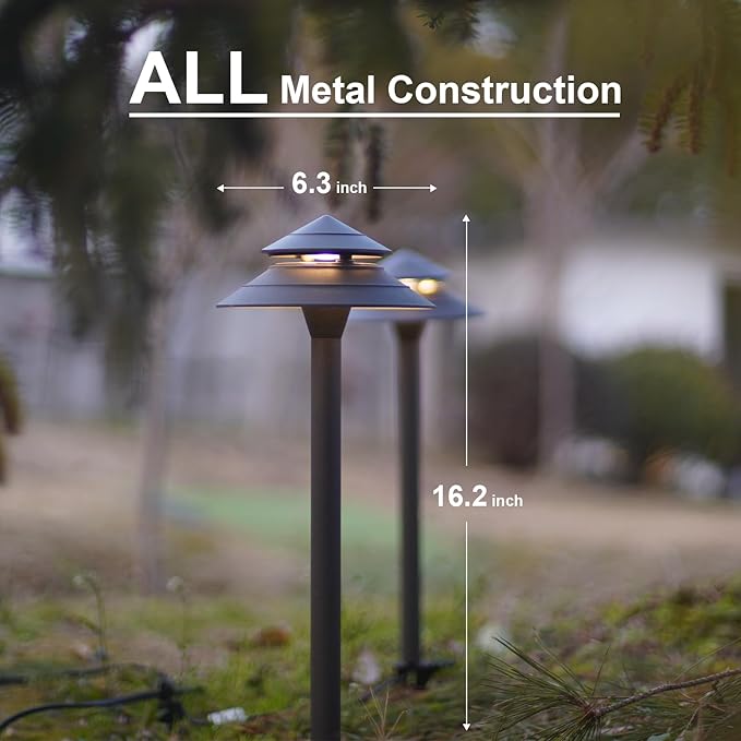 GOODSMANN Landscape Lighting 2PK Landscape Floodlights Spotlights 3W LED 200 Lumen with 2PK 3W LED 180 Lumen Hardwired 2 Tier Pagoda Path Lights 3000K Warm White