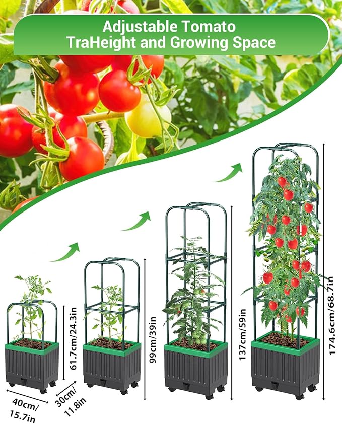 Tomato Planter Box with Trellis 68.7 Tall Self Watering Tomato Cages for Climbing Vegetables Plant Raised Garden Bed for Garden Tomato Plant Support Pots for Patio Indoor Outdoor（68.7 ）