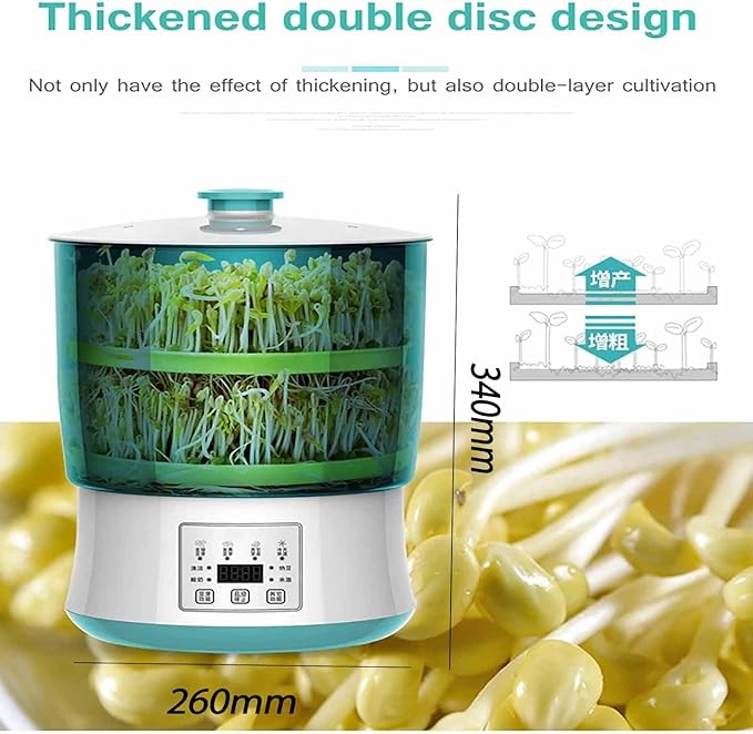 Automatic Bean Sprouting Machine with 3 Germination Tanks LED Display and Time Control 360 Degree Spray System