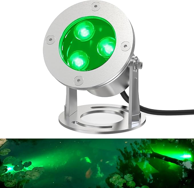 9W LED Underwater Lights Low Voltage 12V AC/DC Architectual Grade Light Fixture Stainless Steel with Green Lighting Suitable for Pond Fountain Landscape Lighting Projects