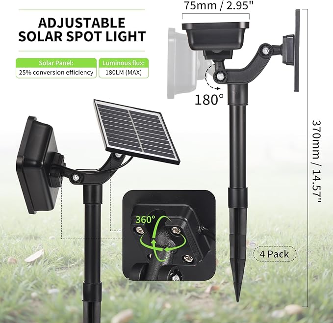 Solar Spot Lights Outdoor 72 LEDs Landscape Lighting with 3 Lighting Modes and Auto On/Off 360° Adjustable IP65 Waterproof Solar Powered Landscape Lights for Yard Garden Pathway 6 Pack