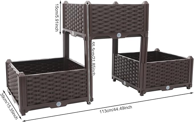 Raised Garden Bed with Legs 3Pcs Planter Boxes Outdoor Elevated Plant Containers for Tomato Vegetable Herb Vertical Flower Pots for Porch Balcony Garden Patio 44.5 * 15.4 * 21.9in