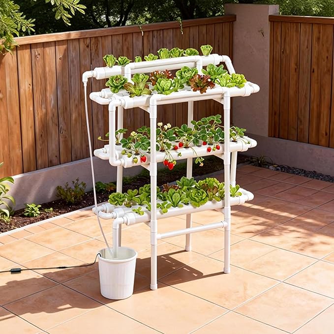 VEVOR Hydroponics Growing System Kit 3-Tier 90 Sites UPVC Pipe Hydroponic Grow Kit with Timed Irrigation Sun &amp Light Blocking Pipes Indoor Home Garden Vegetable Planting Grow Kits for Fruit Her