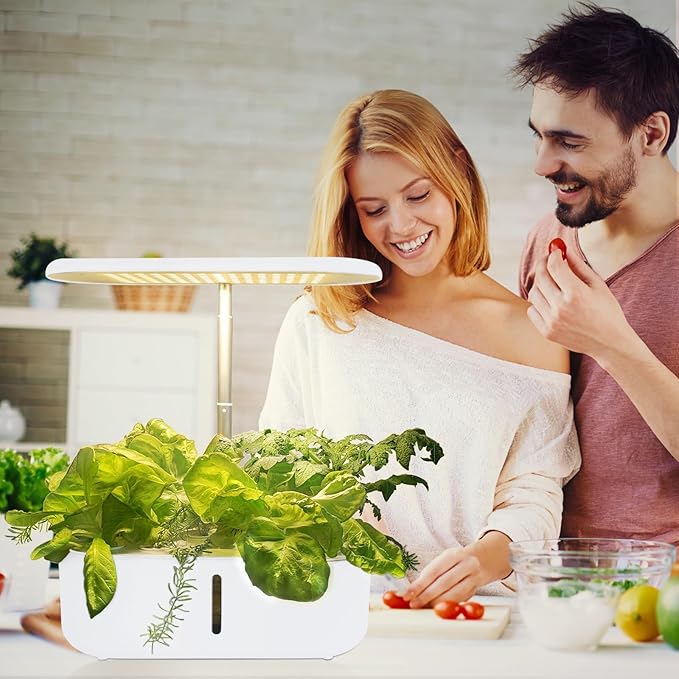 Hydroponics Growing SystemIndoor Garden Hydroponics Growing System10 Pods Smart Herb Garden Kit Indoorwith LED Grow LightPlants Germination Kit(No Seeds) with Pump System White