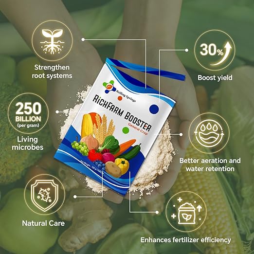RichFarm Booster Root Stimulator for All Crops Works with Any Fertilizer or Plant Food Organic Billion Microbes Soil Conditioner Water-Soluble Plant Food additive 4.23 oz Cover 1/3 Acre