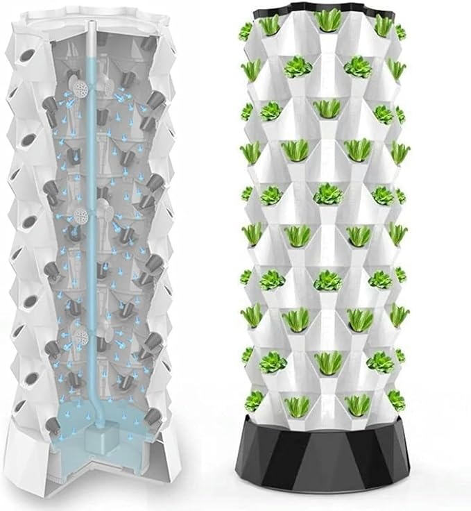 Hydroponic Cultivation Systems of 48/64/80 Holes with Automatic Irrigation Vertical Cultivation Tower for Interior Gardening Cultivates Fruits and Vegetables