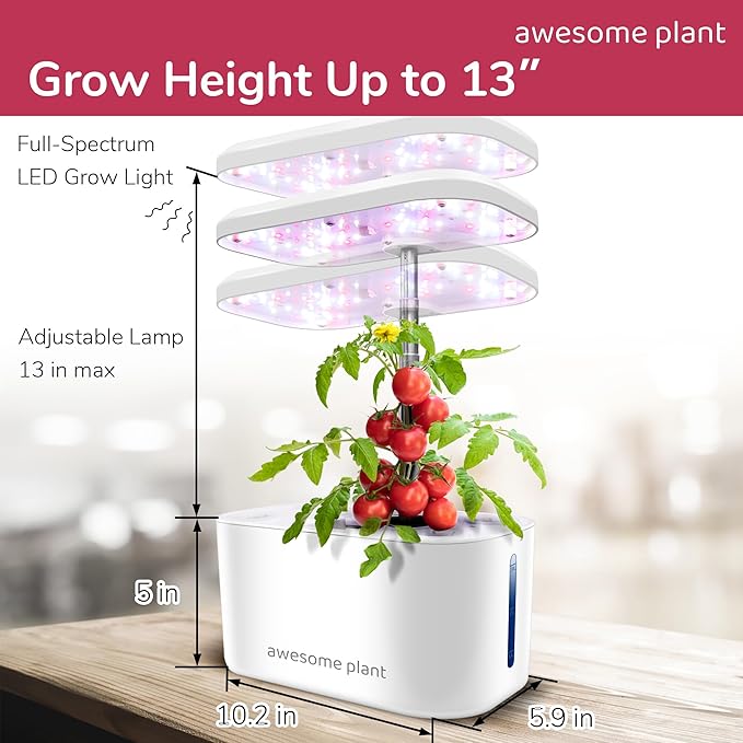 6Pro Hydroponics Growing System Kit (6 Pods) Indoor Garden Kit with 3L Watertank 3 Grow Modes and Quiet Pump Grow Herbs Lettuce Salad at Home Kit Adjustable Height Up to 13 White