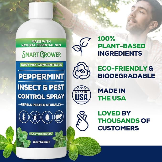 Peppermint Insect &amp Pest Control Best Value Concentrate - Repels Insects &amp Pests for Home Indoor Outdoor Garden - Maximum Strength Concentrate (Makes Two Gallons RTU) 16 oz