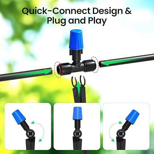 MIXC 65FT Greenhouse Watering System- Quick Efficient Connector Hanging Plant Watering System Automatic Mist Irrigation Kit with 1/4 Blank Tubing and Misting Nozzles