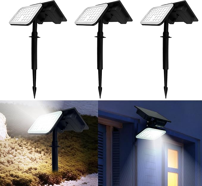 Solar Spot Lights Outdoor Waterproof Motion Sensor Dusk to Dawn Solar Powered Spotlights Uplights with 90° Adjustable Solar Panel &amp Light Head for Wall Yard Trees Pathway Landscape Lighting