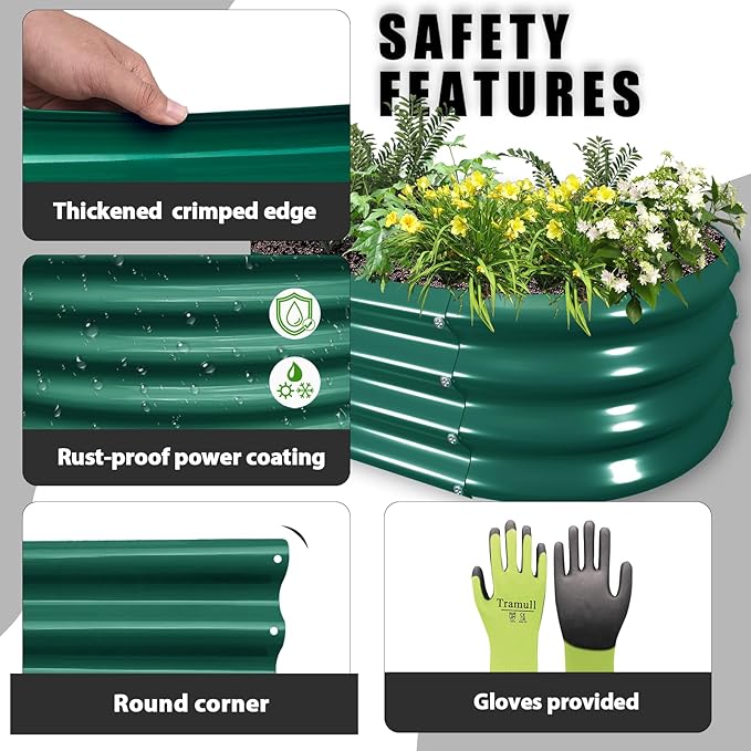 8 Pack 6x3x1FT Galvanized Raised Garden Bed Kit Oval Metal Ground Planter Box Outdoor Bottomless Planter Raised Beds for Vegetables Flowers Herbs Fruits Green