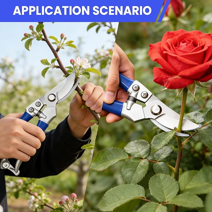 2-Pack Zinc Alloy Pruning Shears Set for Gardening | R3120 Curved &amp R3121 Straight Garden Shears 8x20cm | Professional Gardening Tools with Bypass Blades for Plants Flowers &amp Branches