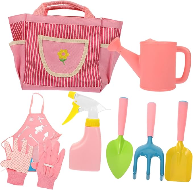 DECHOUS 1set Boys and Girls Gardening Tools Set Garden Kit Rake Shovel Watering Can Gloves Apron and Tote Bag for Outdoor Fun and Skill Development