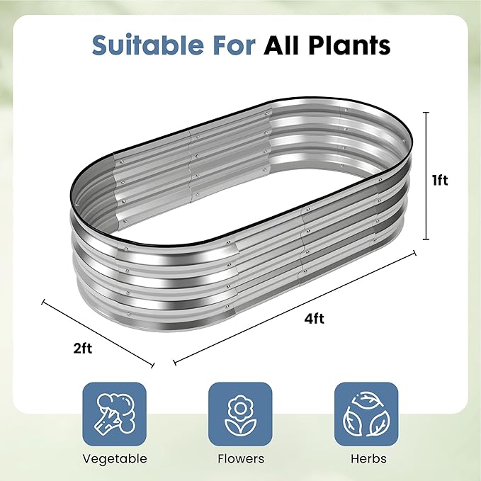 DUMOS 4x2x1ft Galvanized Raised Garden Bed Outdoor Planter Box with Open Bottom Design Metal Large Garden Bed for Vegetables Herbs &amp Flowers Rustproof for Backyard &amp Patio Silver