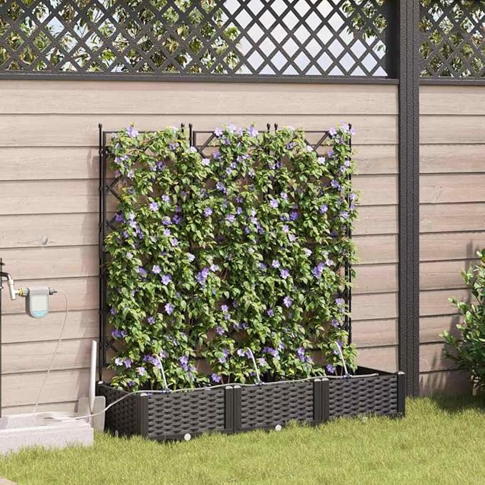3 Pcs Black Steel Garden Planter Box Set 47.2 x 15.7 x 49.6 in Modern Raised Outdoor Planter with Irrigation for Patio Balcony Yard