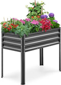 KING BIRD Raised Garden Bed with Legs Galvanized Elevated Planter Box for Backyard Patio Balcony 33.9x17.6x31.5 in Dark Gray