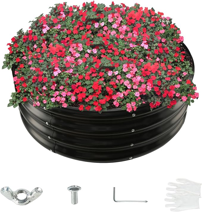 2.7FT Diameter Galvanized Garden Raised Bed/Plant Box/Fire Pit Ring - 0.8mm Thick12 Inch TallPerfect for Planting a Variety of FlowersHerbsVegetables (Black 32 Dia X 11.5 inches)