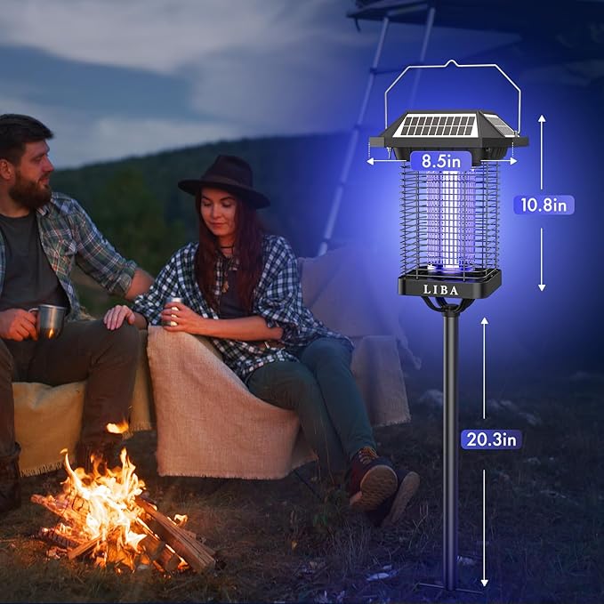 LiBa Solar Bug Zapper Outdoor 2 in 1 Mosquito Zapper Cordless &amp Rechargeable Solar Insect Killer Lamp 3500V Mosquito Catcher Decor Light for Patio Garden Backyard