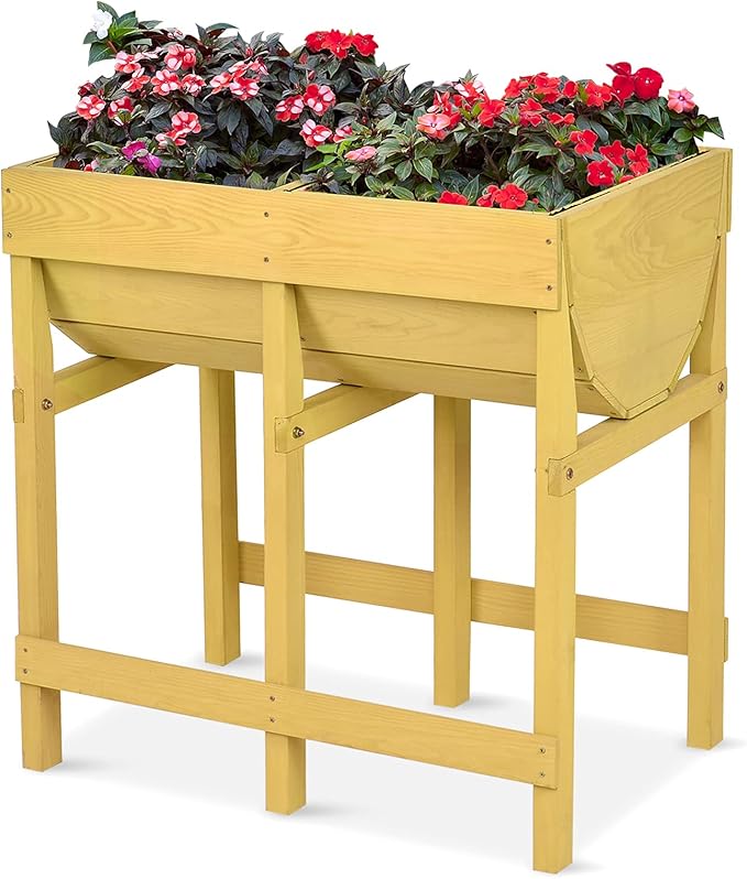 Giantex Raised Garden Bed Elevated Wood Planter Stand Garden Grow Box Kit W/Legs for Vegetable Flower Herb - Outdoor Planter W/Shelf for Garden Patio Backyard - Natural