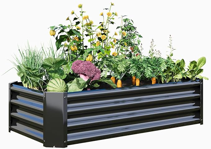 Metal Galvanized Raised Garden Bed Kit 4 x 2 x 1 ft Galvanized Steel Raised Garden Planter Box Outdoor with Open Base for Growing Vegetables/Flowers/Herbs/Fruits/Succulents Rectangle Black