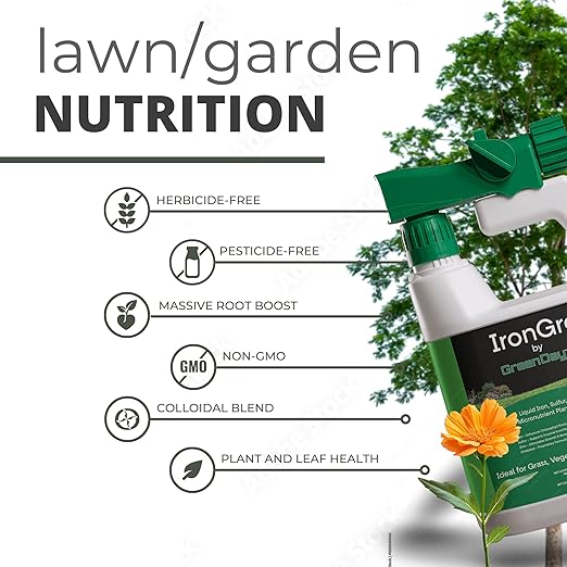 Greenday IronGro | High Grade Chelated Liquid Iron for Lawn and Garden Boost | Super Green+ Fertilizer | 32 oz Lawn Sprayer up to 5000 sq ft