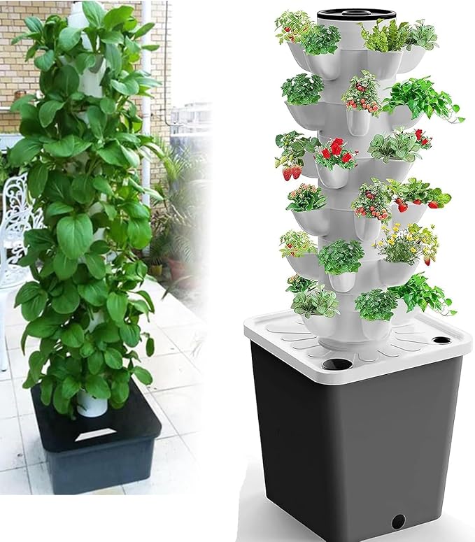 Hydroponics Tower GardenHydroponic Growing SystemGarden Tower Hydroponics Growing System 30-Plant Sites Vertical Garden Planter for Fruits Vegetables and HerbsBlack