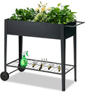 TANGZON Mobile Raised Garden Bed Metal Elevated Flower Vegetable Herb Planter Box with 2 Wheels Bottom Shelf &amp Ergonomic Handle Outdoor Grow Bed for Backyard Patio