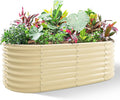 Land Guard 24“ Tall 4×2ft Galvanized Raised Garden Bed Kit Galvanized Planter Garden Boxes Outdoor Oval Large Metal Raised Garden Bed for Vegetables (Cream Yellow 4×2×2ft)