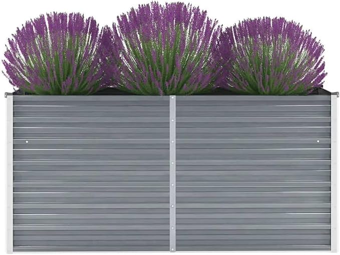 Galvanized Steel Raised Garden Bed - Deep Planter for Plants Vegetables Herbs and Flowers - Weather-Resistant Easy Assembly Gray 160 x 40 x 77 cm