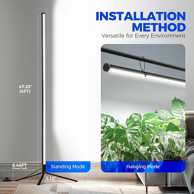 Barrina Vertical Grow Light T10 42W 5000K Full Spectrum LED Plant Light for IndoorStanding Wide Coverage 4FT Height with On/Off Switch and Tripod Floor Stand