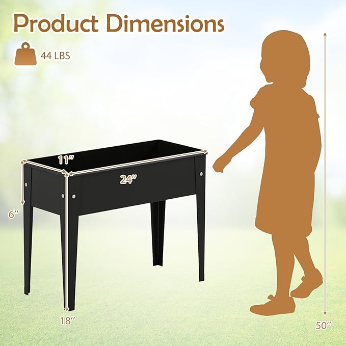 Giantex Metal Raised Garden Bed with Legs Elevated Planter Box with Drainage Holes for Vegetable Fruit Flower Herb Outdoor Standing Gardening Box for Balcony Backyard Patio Porch (24”x11”x18”)