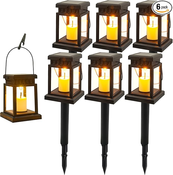 Alpine Corporation 19 Tall Outdoor Solar Powered Hanging or Stake Lanterns Black (Set of 6)