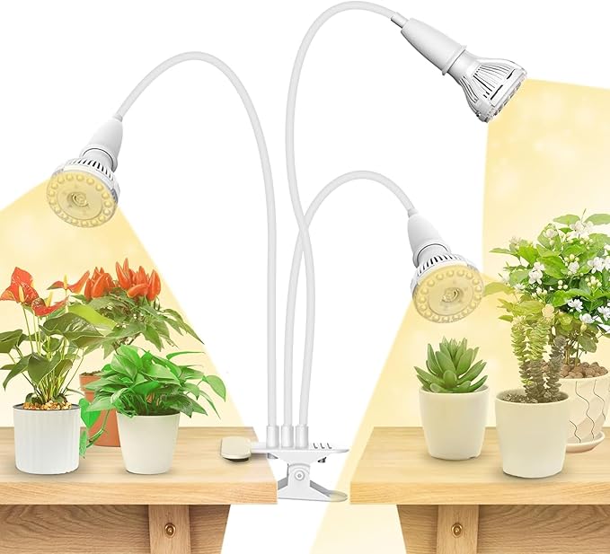 SANSI LED Grow Lights for Indoor Plants 450W Full Spectrum Clip-on Gooseneck Grow Light with Ceramic Tech.30W Plant Light with Optical Lens Lifetime Free Bulbs Replacement White No Timer