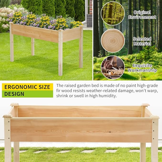 49x24x30 Inch Raised Garden Bed Outdoor Elevated Wood Planter Box Stand for Vegetable Flower Herb Backyard Patio Gardening Planter Box Natural
